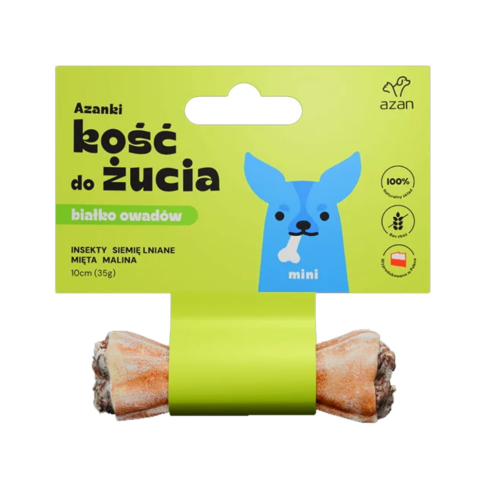 AZANKI Kość do żucia MINI z insektami siemieniem miętą i maliną 10cm